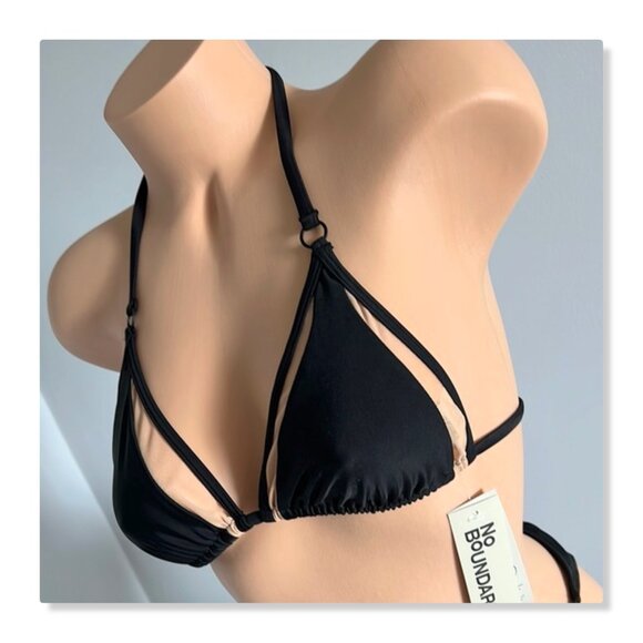 No Boundaries Two Tone Mesh Triangle String Bikini Sz S NWT - Picture 2 of 14